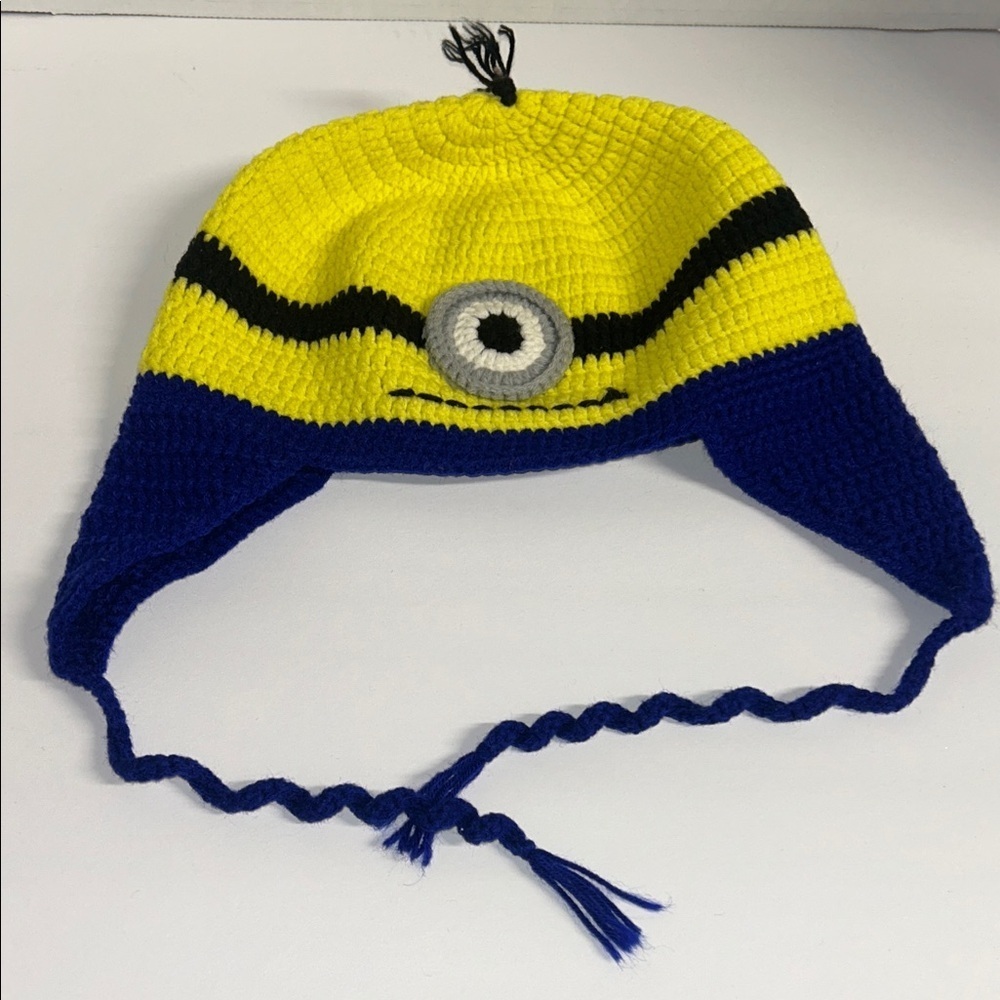 Kids Fun Crochet Hat with Yellow and Blue Design